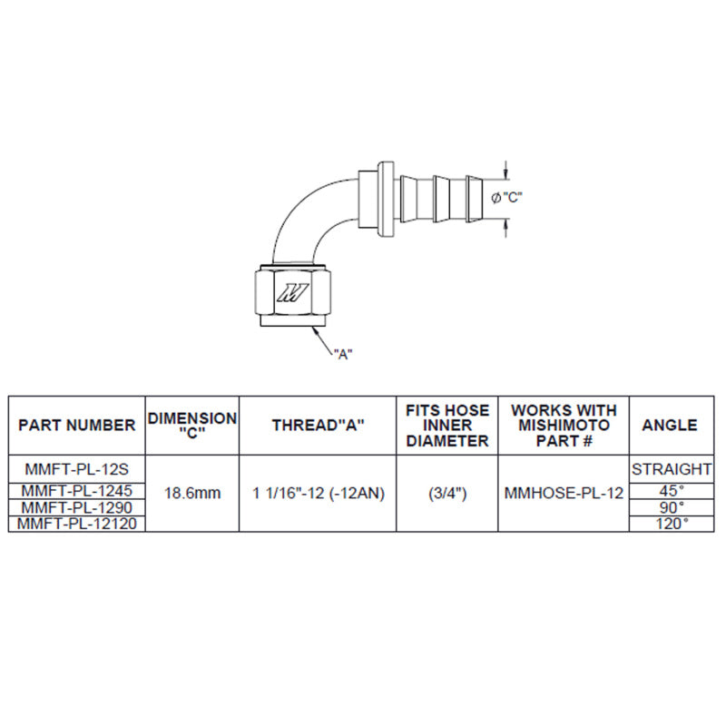 Mishimoto 45-Degree Push Lock Fitting -12AN