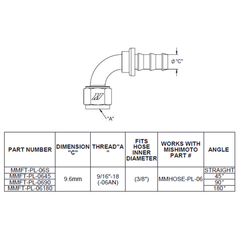 Mishimoto 180 Degree Push Lock Fitting - 6AN