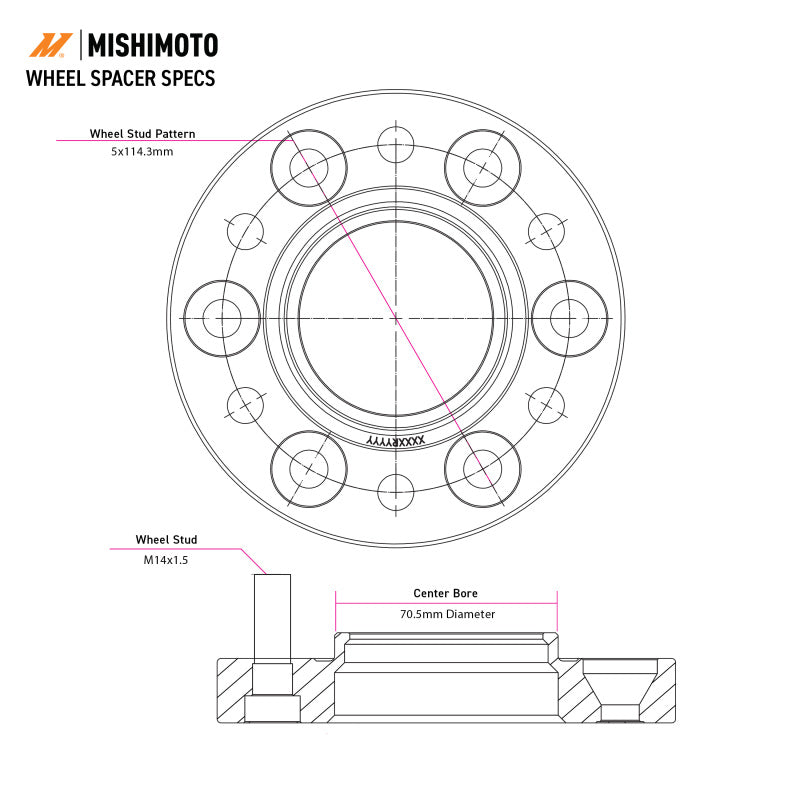 Mishimoto Wheel Spacers - 5X114.3 / 70.5 / 25 / M14 - Black