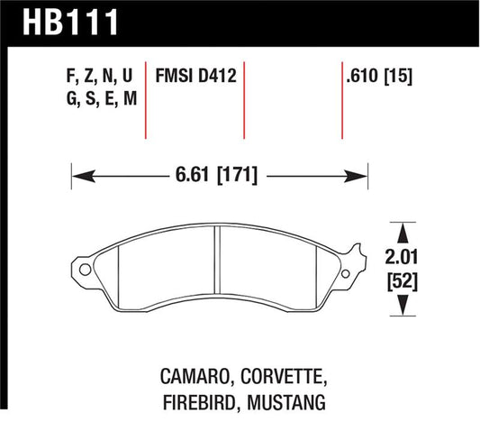 Hawk 94-04 Mustang Cobra / 88-95 Corvette 5.7L / 88-92 Camaro w/ Hvy Duty Brakes Front HPS Street Br