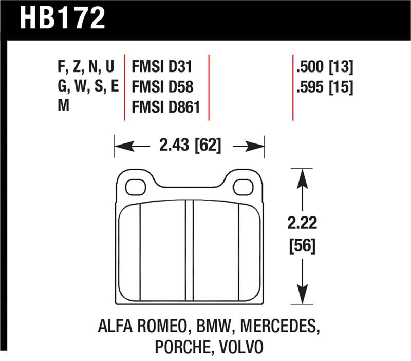 Hawk 63-65 Porsche 356 Front /  69-83 911 / 64-72 912 Rear DTC-60 Race Brake Pads