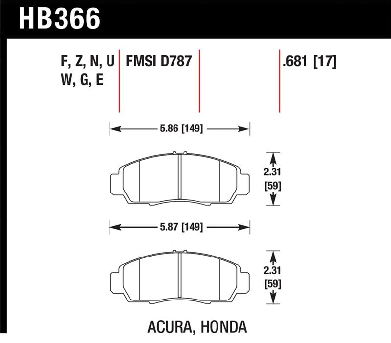 Hawk 04+ Acura TSX / 99-08 TL / 01-03 CL / 08+ Honda Accord EX DTC-70 Race Front Brake Pads