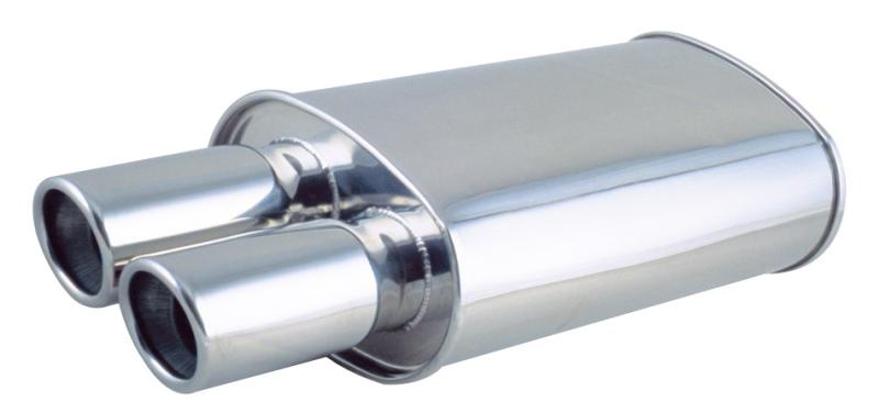 Vibrant StreetPower Oval Muffler w/ Dual 3.5in Round Tips Straight Cut Beveled Edge 2.5in inlet I.D.