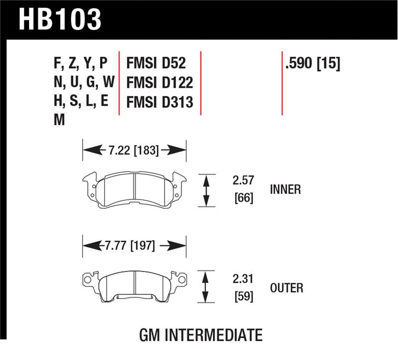 Hawk 76-77 Chevrolet Camaro LT / 72 Camaro Z28 / 69-81 Camaro DTC-70 Race Front Brake Pads