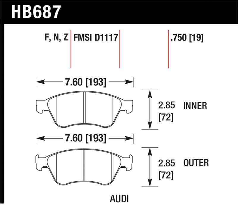 Hawk 04-10 Audi A8 Quattro / 07-11 S6 / 07-10 S8 /  04-06 VW Phaeton HPS Front Street Brake Pads