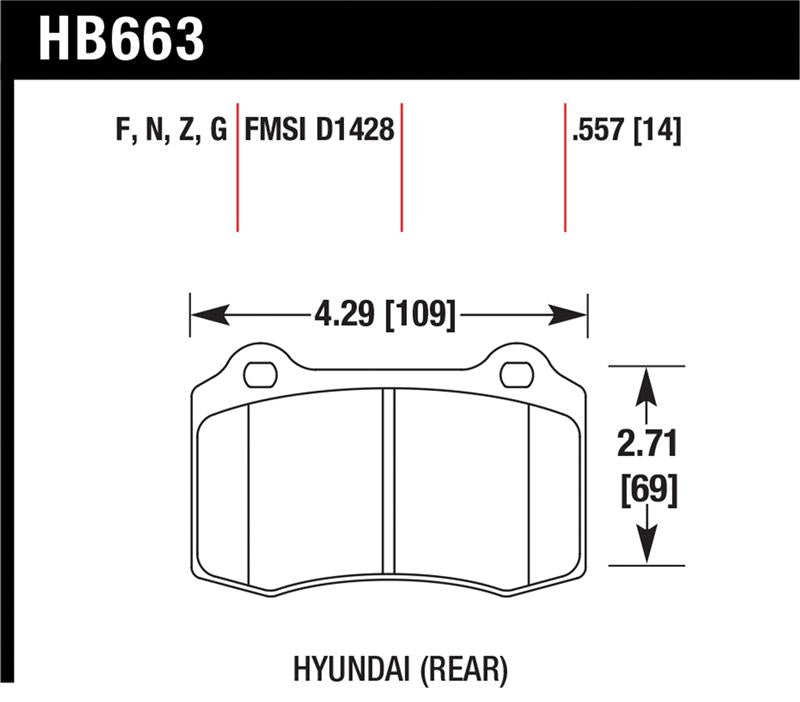 Hawk 10 Hyundai Genesis Coupe (Track w/ Brembo Breaks) Performance Ceramic Street 14mm Rear Brake Pa