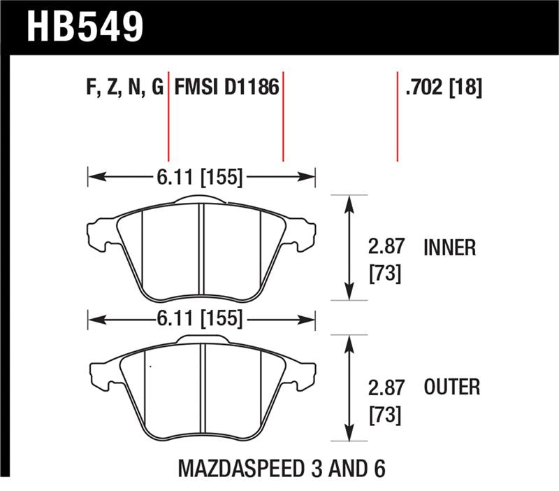 Hawk 07-11 Mazdaspeed3 / 06-11 Mazdaspeed6 / 05-09 Volvo V50 DTC-60 Front Race Brake Pads