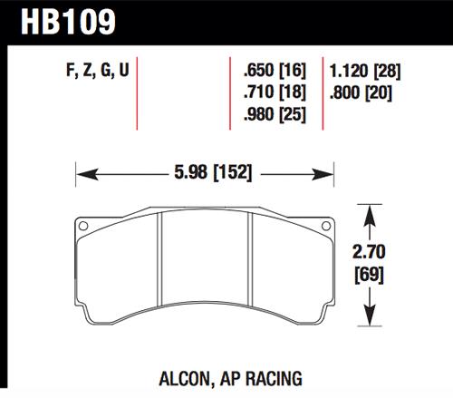 Hawk AP Racing/Alcon 29mm DTC-70 Race Rear Brake Pads