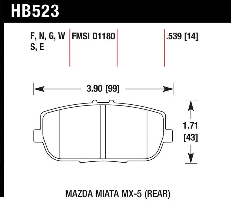 Hawk 06-11 Mazda Miata MX-5 Rear DTC-60 Race Brake Pads