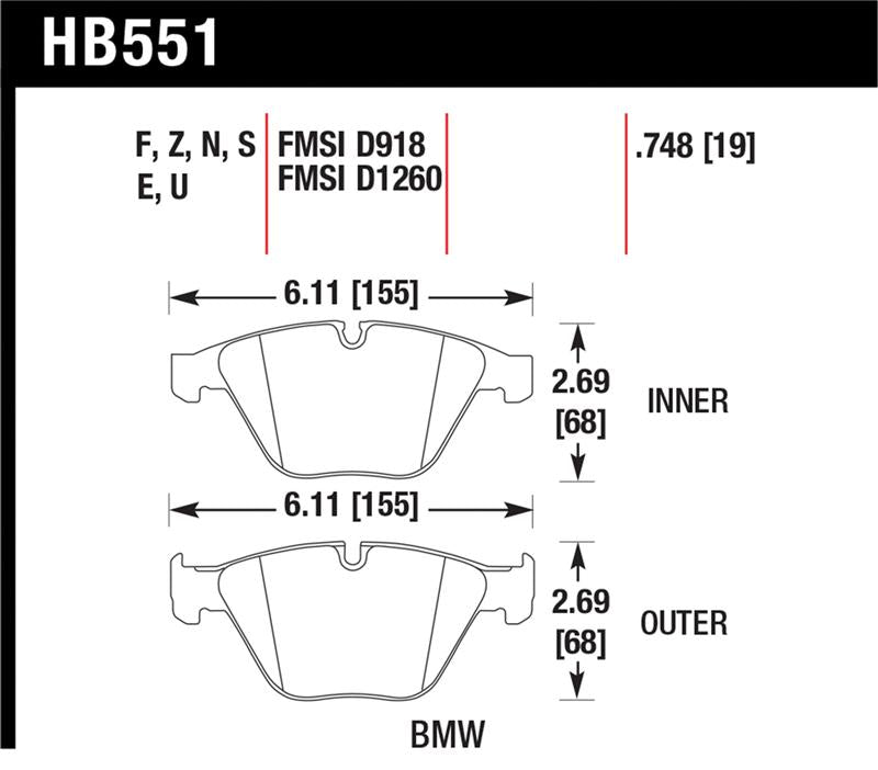 Hawk 07-09 BMW 335d/335i/335xi / 08-09 328i/M3 HP+ Street Front Brake Pads