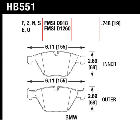 Hawk 07-09 BMW 335d/335i/335xi / 08-09 328i/M3 HP+ Street Front Brake Pads