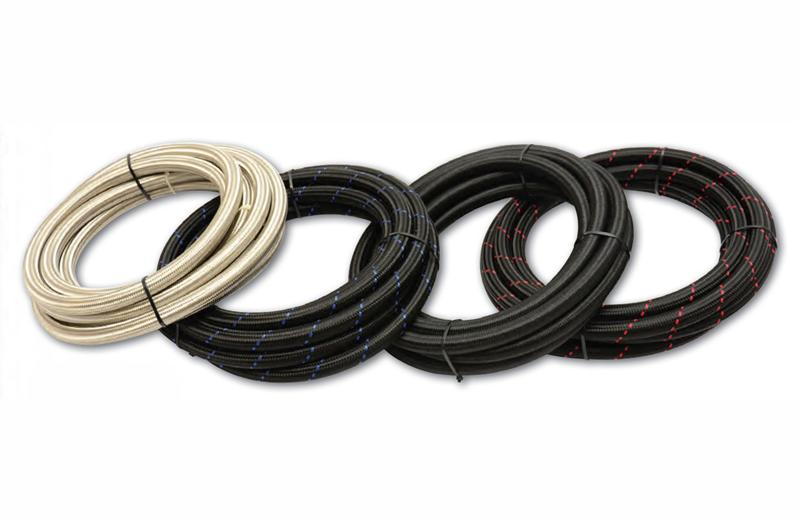 Vibrant -6 AN Two-Tone Black/Blue Nylon Braided Flex Hose (10 foot roll)