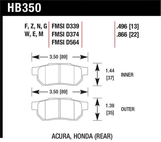 Hawk 90-01 Acura Integra (excl Type R) / 98-00 Civic Coupe Si HPS Street Rear Brake Pads