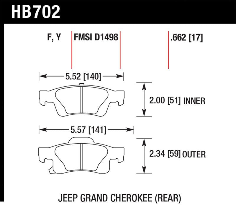 Hawk 11-12 Dodge Durango / 11-12 Jeep Grand Cherokee HPS Rear Street Brake Pads