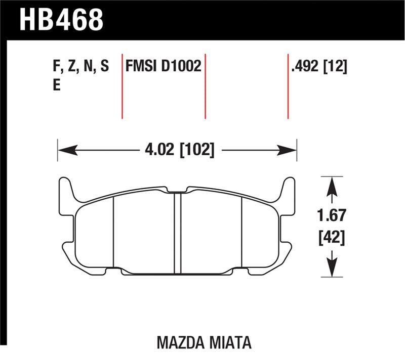 Hawk 03-05 Miata w/ Sport Suspension HP+ Street Rear Brake Pads (D1002)