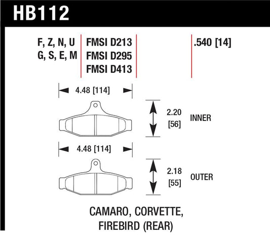 Hawk 85-97 Chevrolet Camaro w/Rear Disc Brakes/84-96 Chevrolet Corvette DTC-60 Race Rear Brake Pads