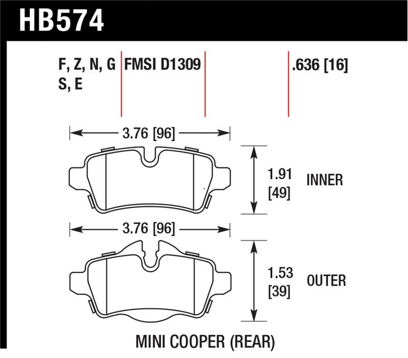 Hawk 07+ Mini Cooper Performance Ceramic Street Rear Brake Pads