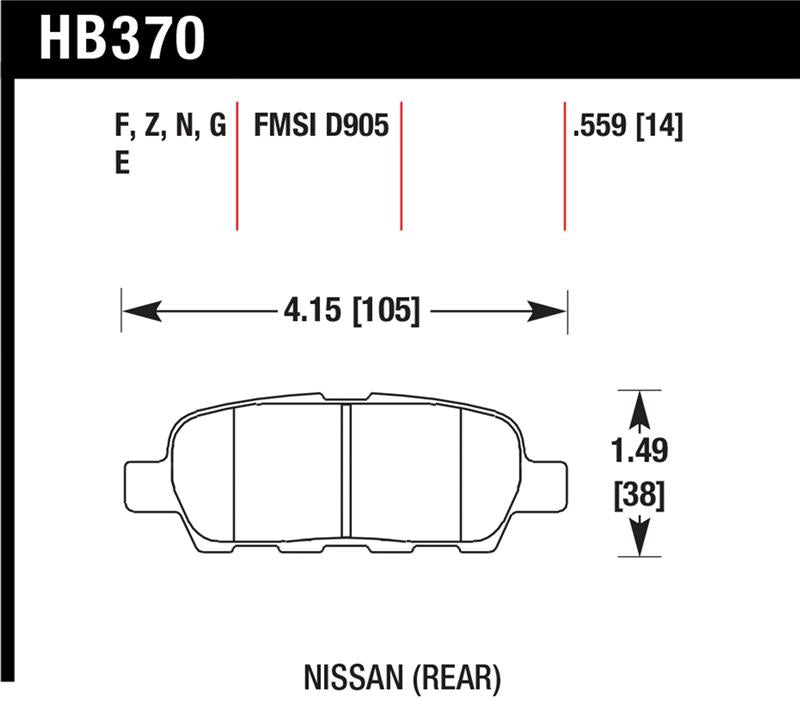 Hawk 2010-2013 Infiniti EX35 HPS 5.0 Rear Brake Pads