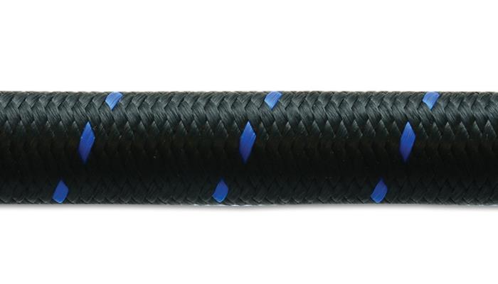 Vibrant -6 AN Two-Tone Black/Blue Nylon Braided Flex Hose (5 foot roll)