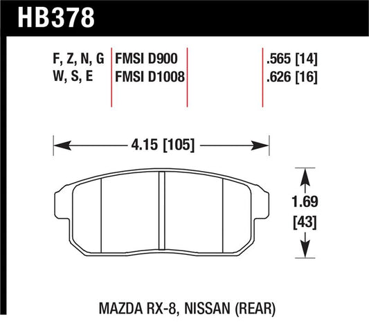 Hawk Mazda RX-8 / Nissan Track DTC-60 Race Rear Brake Pads