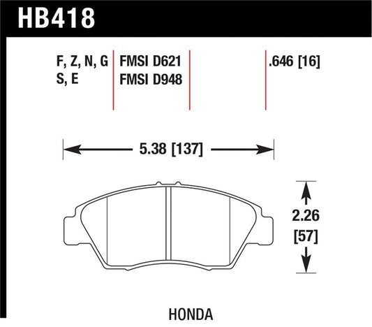 Hawk 02-06 RSX (non-S) Front / 03-09 Civic Hybrid / 04-05 Civic Si HPS Street Rear Brake Pads