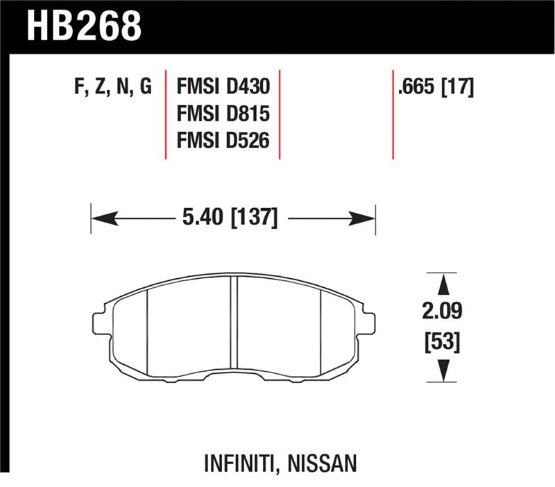 Hawk 03-04 G35/03-05 G35X/ 02-05 350z w/o Brembo DTC-60 Race Front Brake Pads