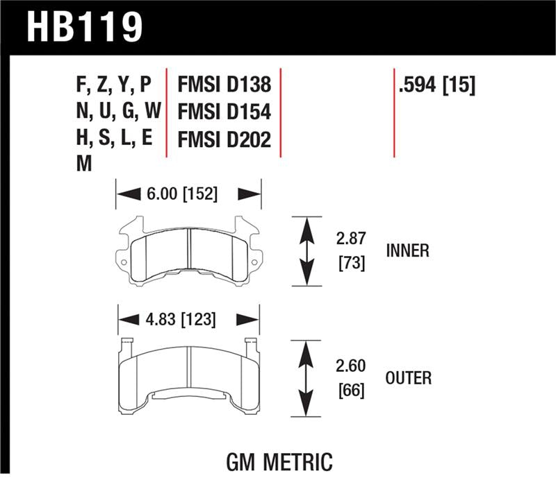 Hawk GM Metric DTC-70 Race Brake Pads w/.0594 Thickness