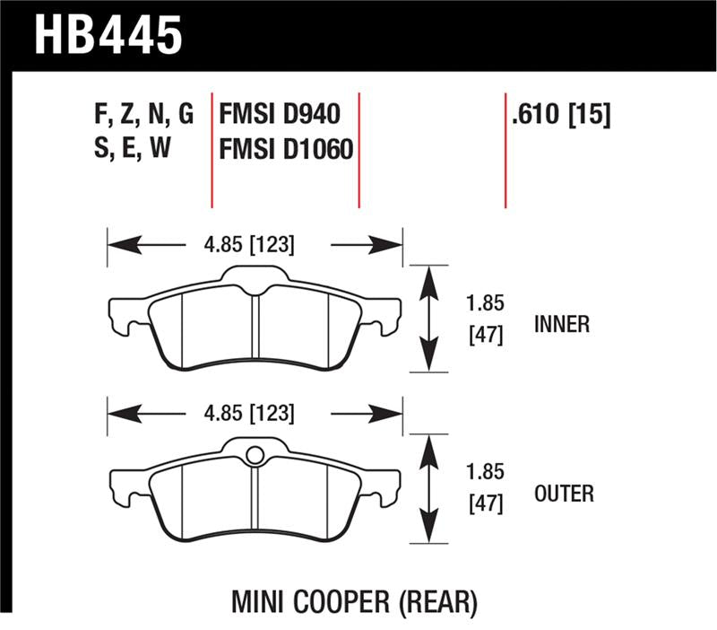 Hawk 02-06 Mini Cooper / Cooper S HP+ Street Rear Brake Pads