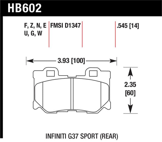 Hawk Infiniti G37 Sport Performance Ceramic Street Rear Brake Pads