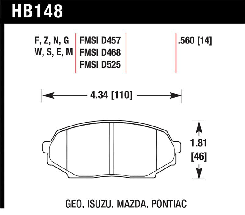 Hawk 90-93 Geo Storm / 90-92 Isuzu Impulse / 90-93 Mazda Miata DTC-30 Front Race Pads
